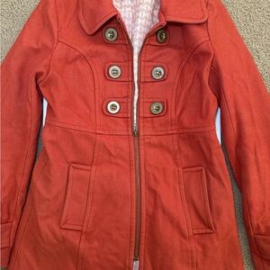 Tulle Women's Coral Red Double-Breasted Pea Coat